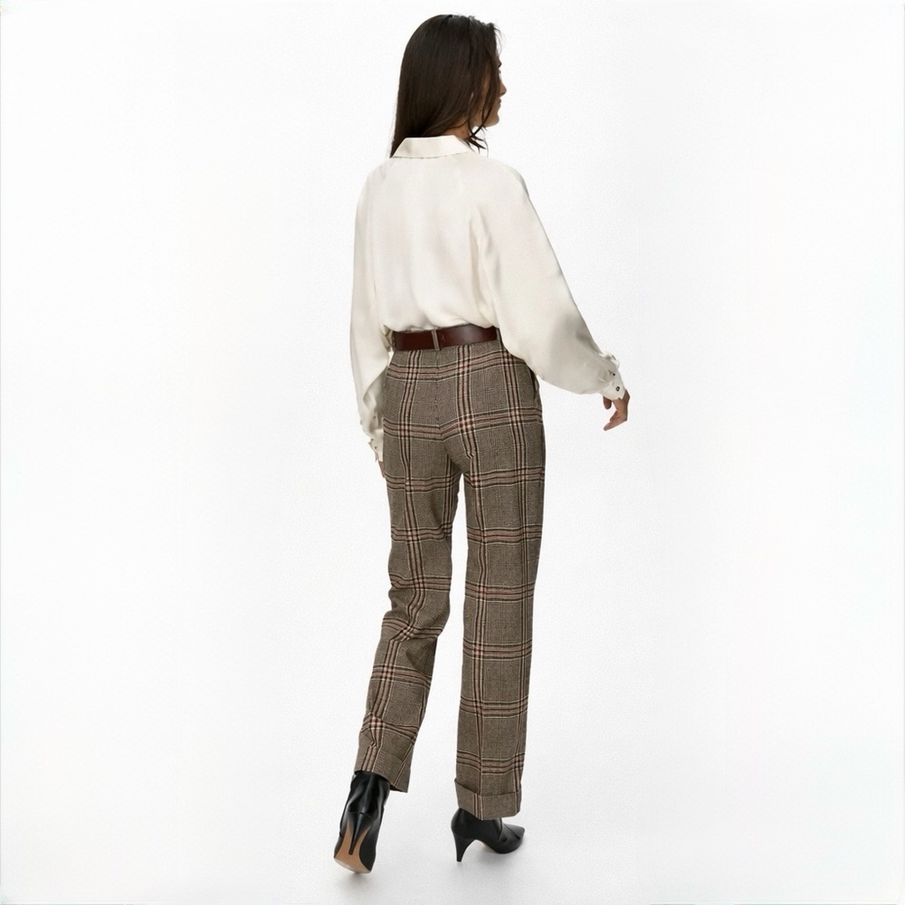 Wilfred Davita Plaid Wool Pants High Rise Cuffed Cropped Brown Check Trouser 0 - Picture 14 of 14